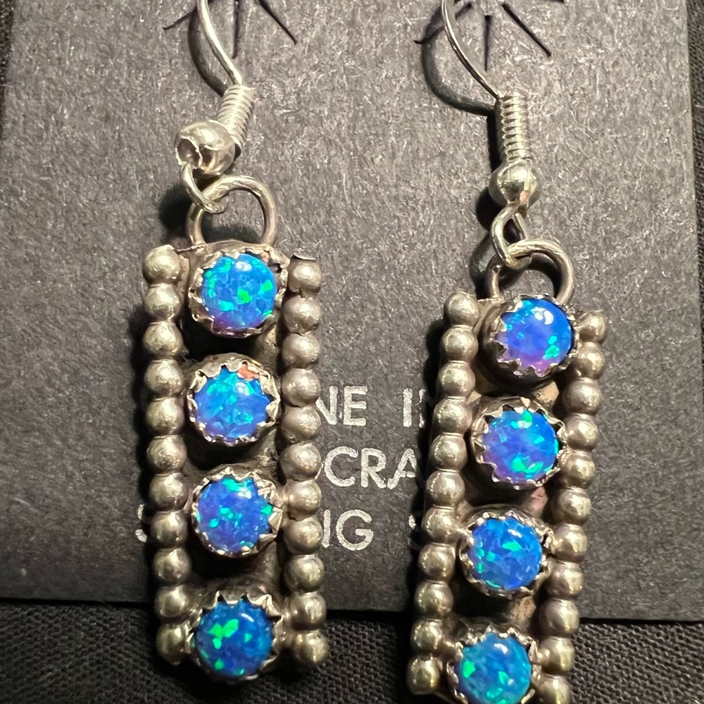 Opal Blue and Sterling Silver Snake eyes Dangle Earrings